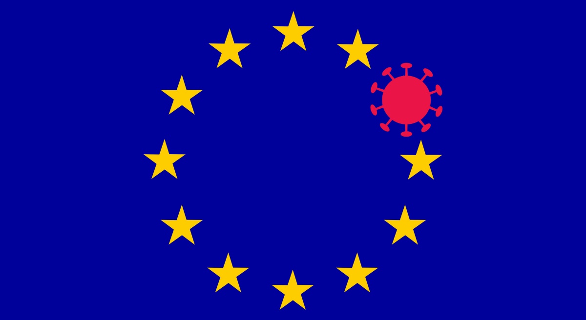 europese vlag met coronavirus coronamaatregelen
